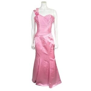 Da Vinci Pink Satin One Shoulder Mermaid Formal Gown Dress 60067 Size 4